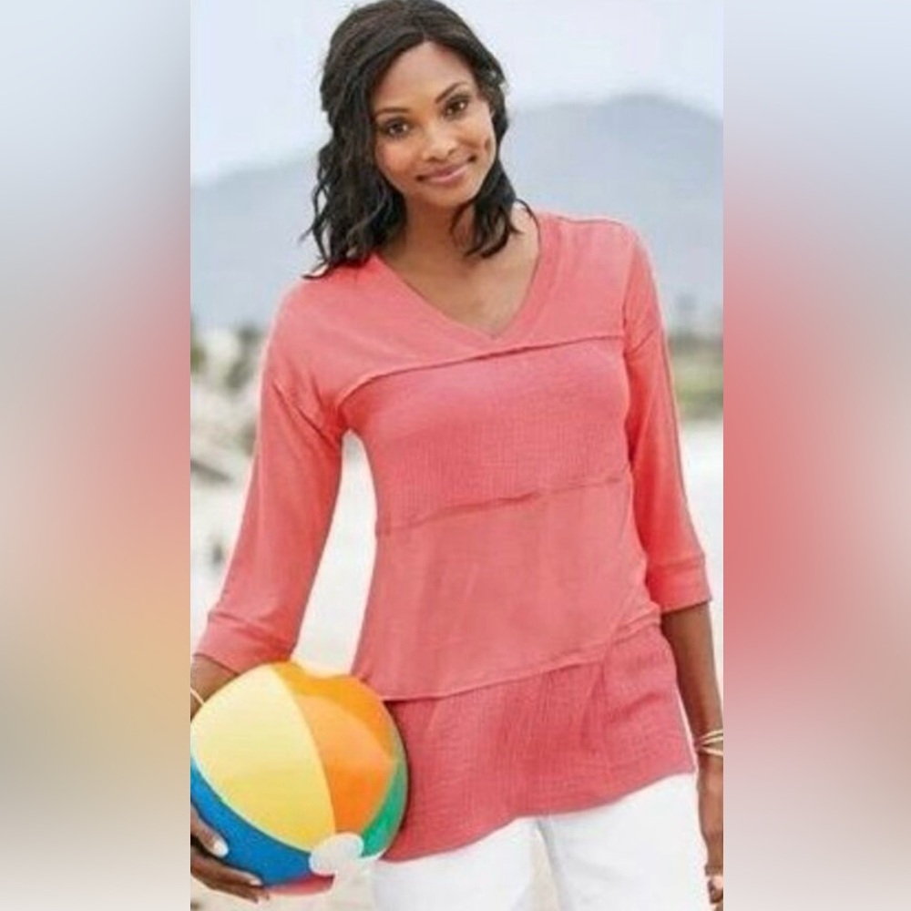 Soft Surroundings Lulu coral cotton and gauze v neck tunic size S